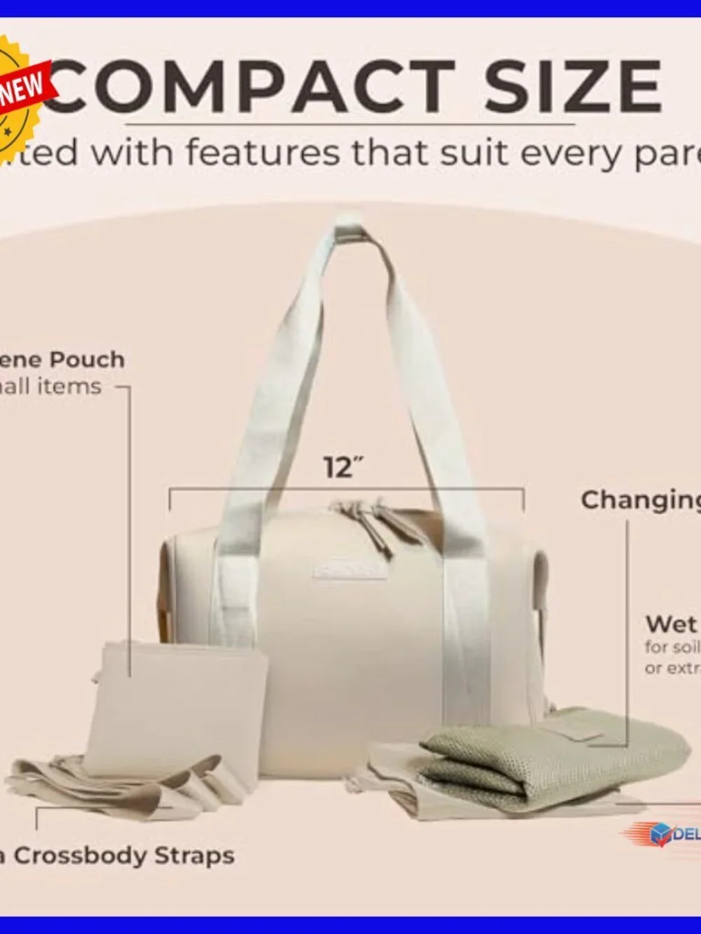 Lightweight Neoprene Diaper Tote with Changing Pad, Water-Resistant